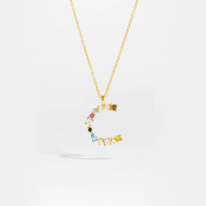 925 Sterling Silver Gold Letter M Pendant Initial F Alphabet Necklace Monogram Opals 2020 Women Accessories Jewelry - LEIDAI