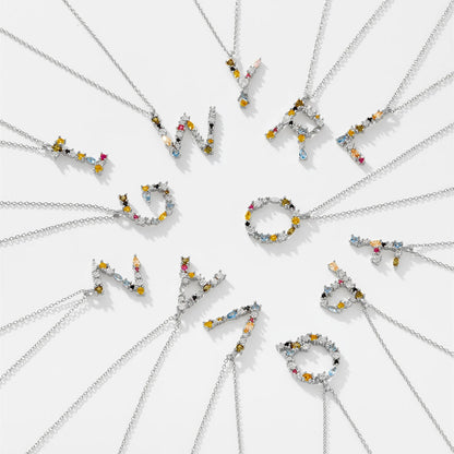 925 Sterling Silver Gold Letter M Pendant Initial F Alphabet Necklace Monogram Opals 2020 Women Accessories Jewelry - LEIDAI