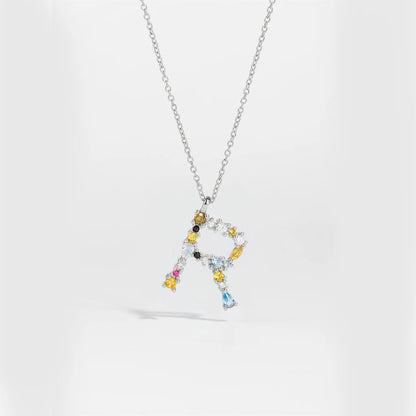 925 Sterling Silver Gold Letter M Pendant Initial F Alphabet Necklace Monogram Opals 2020 Women Accessories Jewelry - LEIDAI