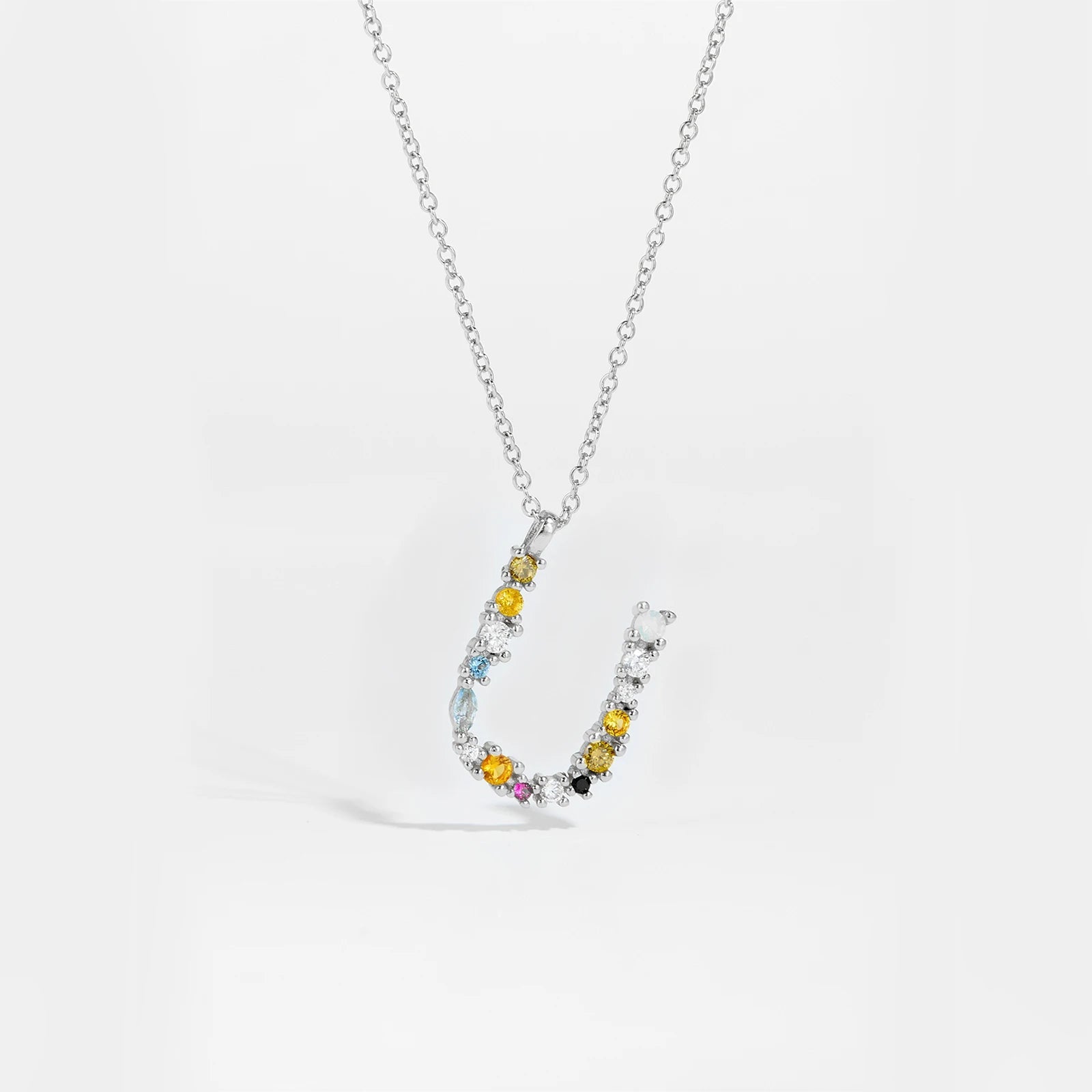 925 Sterling Silver Gold Letter M Pendant Initial F Alphabet Necklace Monogram Opals 2020 Women Accessories Jewelry - LEIDAI