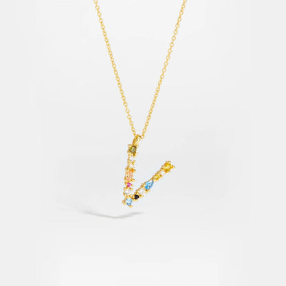 925 Sterling Silver Gold Letter M Pendant Initial F Alphabet Necklace Monogram Opals 2020 Women Accessories Jewelry - LEIDAI