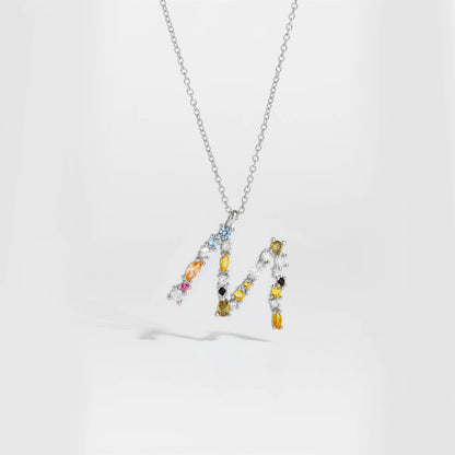 925 Sterling Silver Gold Letter M Pendant Initial F Alphabet Necklace Monogram Opals 2020 Women Accessories Jewelry - LEIDAI