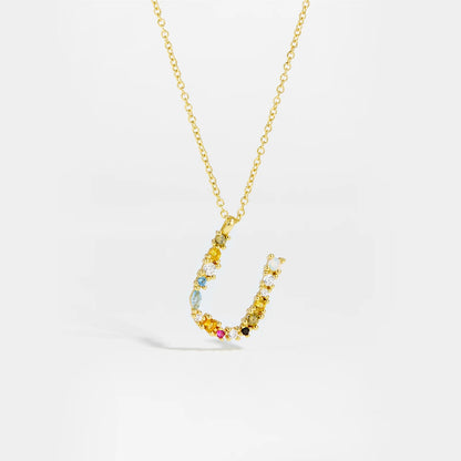 925 Sterling Silver Gold Letter M Pendant Initial F Alphabet Necklace Monogram Opals 2020 Women Accessories Jewelry - LEIDAI