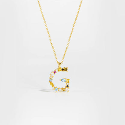925 Sterling Silver Gold Letter M Pendant Initial F Alphabet Necklace Monogram Opals 2020 Women Accessories Jewelry - LEIDAI