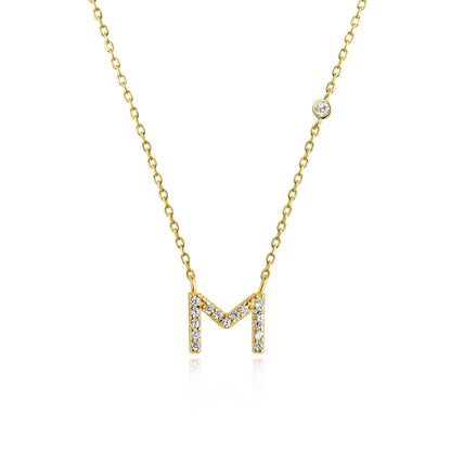 925 Sterling Silver Gold Small 26 Letters A - Z Zircon CZ Pendant Monogram Necklace Me 2020 Initial Alphabet M A Jewelry - LEIDAI