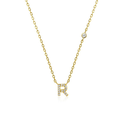 925 Sterling Silver Gold Small 26 Letters A - Z Zircon CZ Pendant Monogram Necklace Me 2020 Initial Alphabet M A Jewelry - LEIDAI