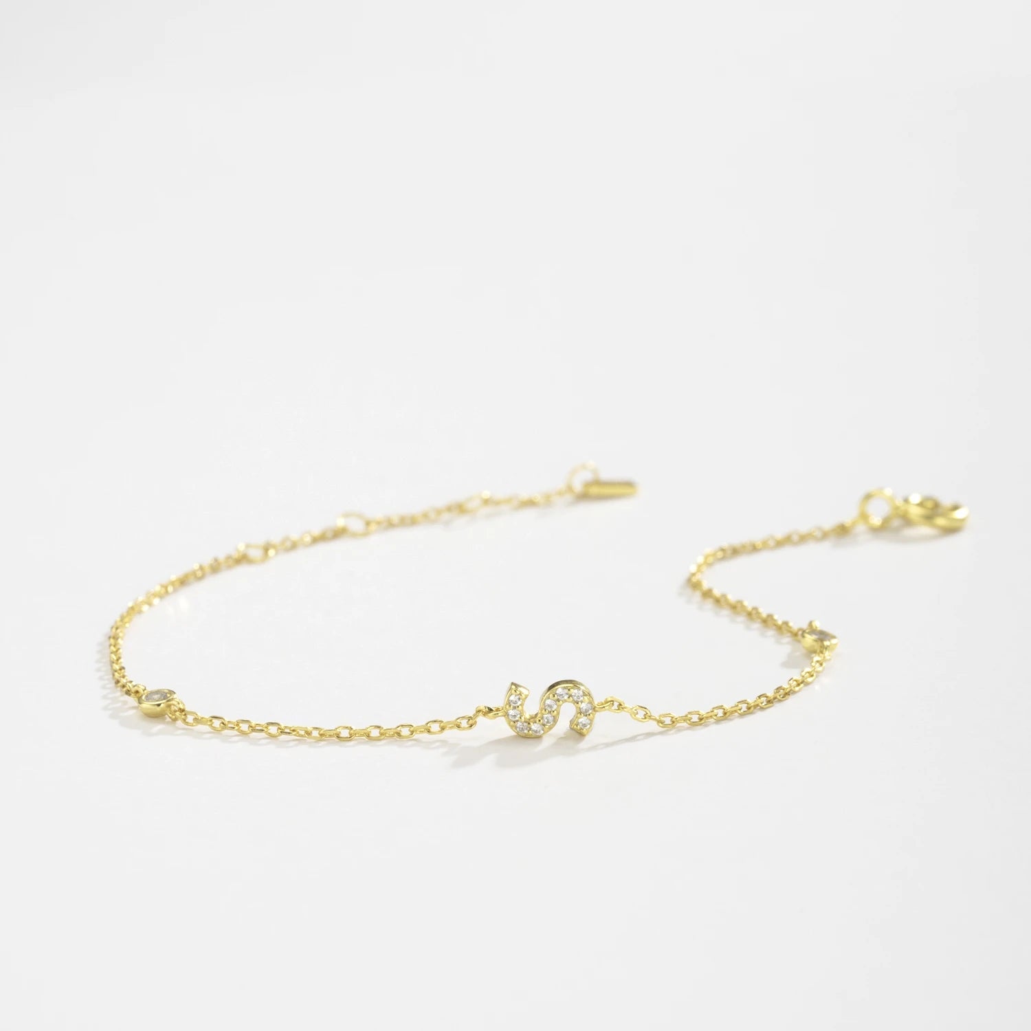 925 Sterling Silver Initial 26 Letters Alphabet Monogram Gold Name Bracelet Crystal CZ Zircon 2021 Fashionable Jewelry - LEIDAI