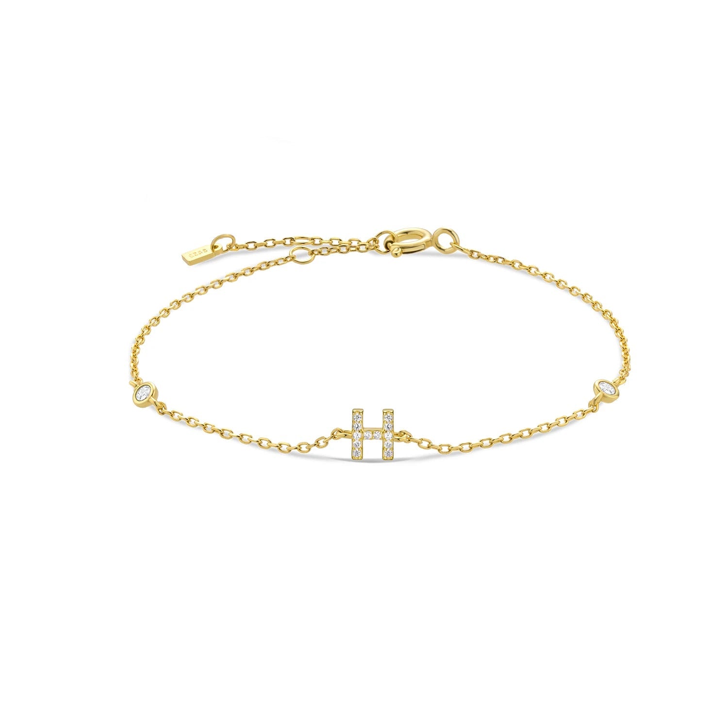 925 Sterling Silver Initial 26 Letters Alphabet Monogram Gold Name Bracelet Crystal CZ Zircon 2021 Fashionable Jewelry - LEIDAI