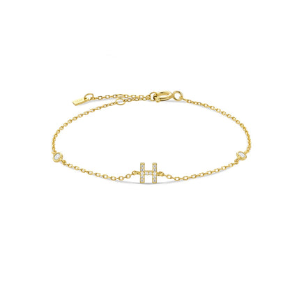 925 Sterling Silver Initial 26 Letters Alphabet Monogram Gold Name Bracelet Crystal CZ Zircon 2021 Fashionable Jewelry - LEIDAI