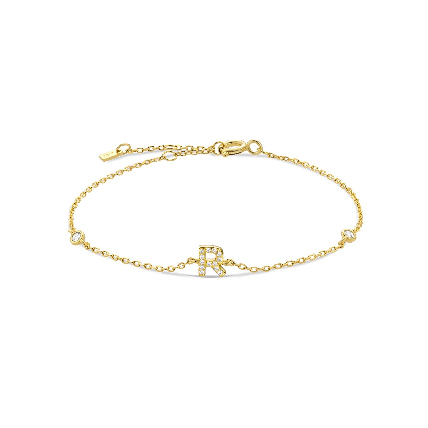 925 Sterling Silver Initial 26 Letters Alphabet Monogram Gold Name Bracelet Crystal CZ Zircon 2021 Fashionable Jewelry - LEIDAI