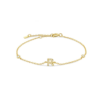 925 Sterling Silver Initial 26 Letters Alphabet Monogram Gold Name Bracelet Crystal CZ Zircon 2021 Fashionable Jewelry - LEIDAI
