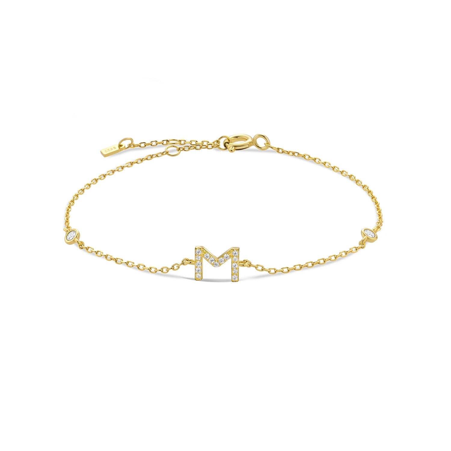 925 Sterling Silver Initial 26 Letters Alphabet Monogram Gold Name Bracelet Crystal CZ Zircon 2021 Fashionable Jewelry - LEIDAI