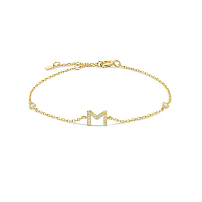 925 Sterling Silver Initial 26 Letters Alphabet Monogram Gold Name Bracelet Crystal CZ Zircon 2021 Fashionable Jewelry - LEIDAI
