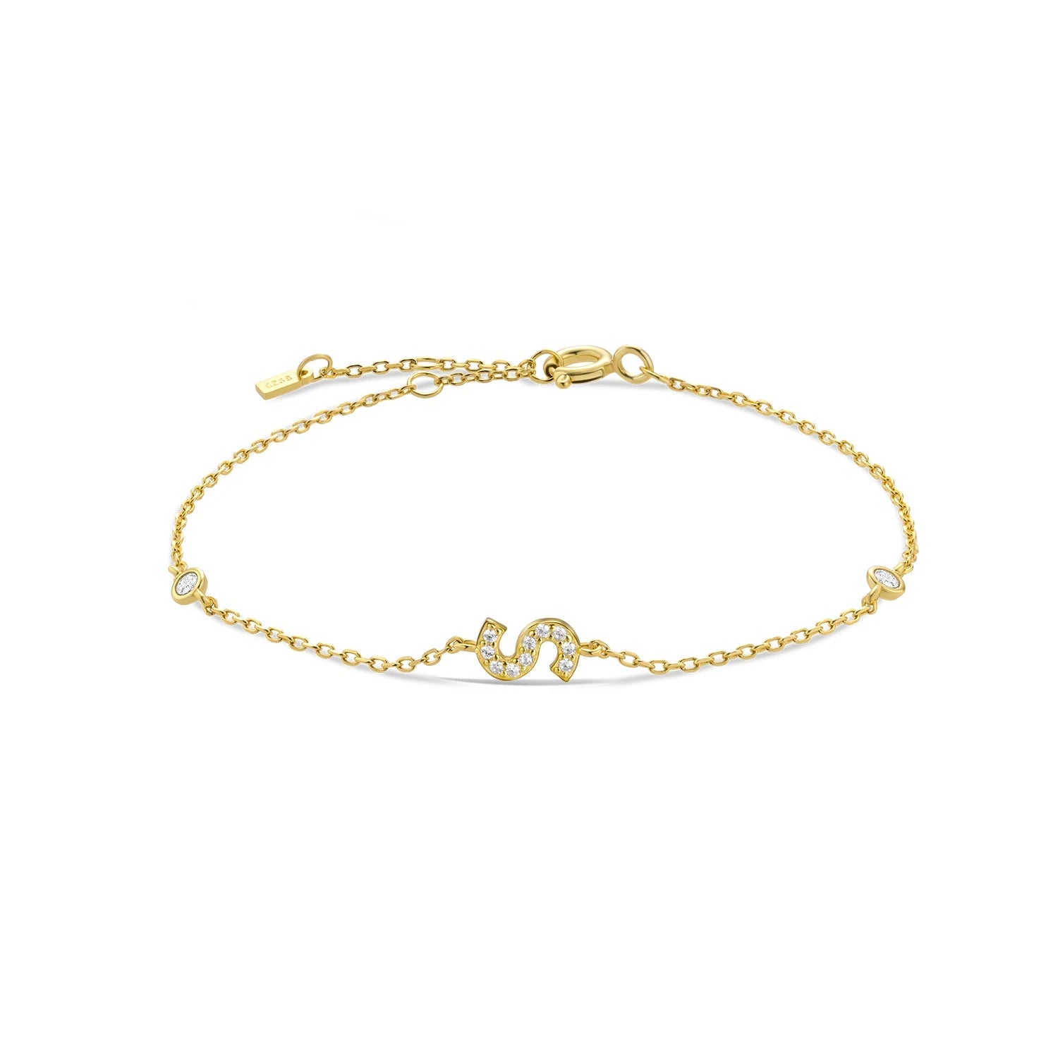 925 Sterling Silver Initial 26 Letters Alphabet Monogram Gold Name Bracelet Crystal CZ Zircon 2021 Fashionable Jewelry - LEIDAI