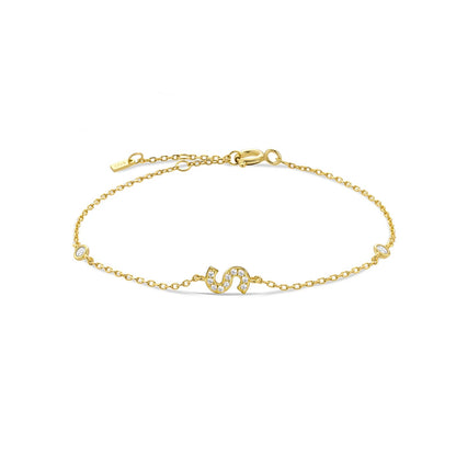 925 Sterling Silver Initial 26 Letters Alphabet Monogram Gold Name Bracelet Crystal CZ Zircon 2021 Fashionable Jewelry - LEIDAI