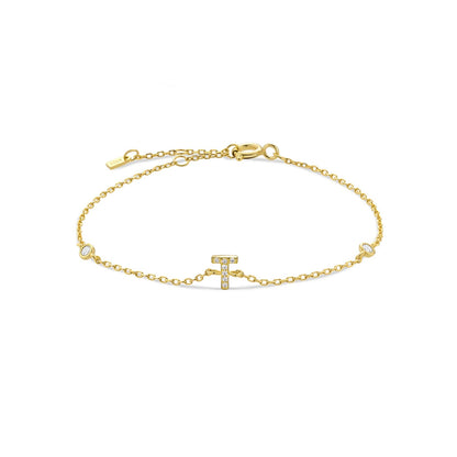 925 Sterling Silver Initial 26 Letters Alphabet Monogram Gold Name Bracelet Crystal CZ Zircon 2021 Fashionable Jewelry - LEIDAI