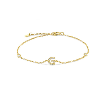 925 Sterling Silver Initial 26 Letters Alphabet Monogram Gold Name Bracelet Crystal CZ Zircon 2021 Fashionable Jewelry - LEIDAI