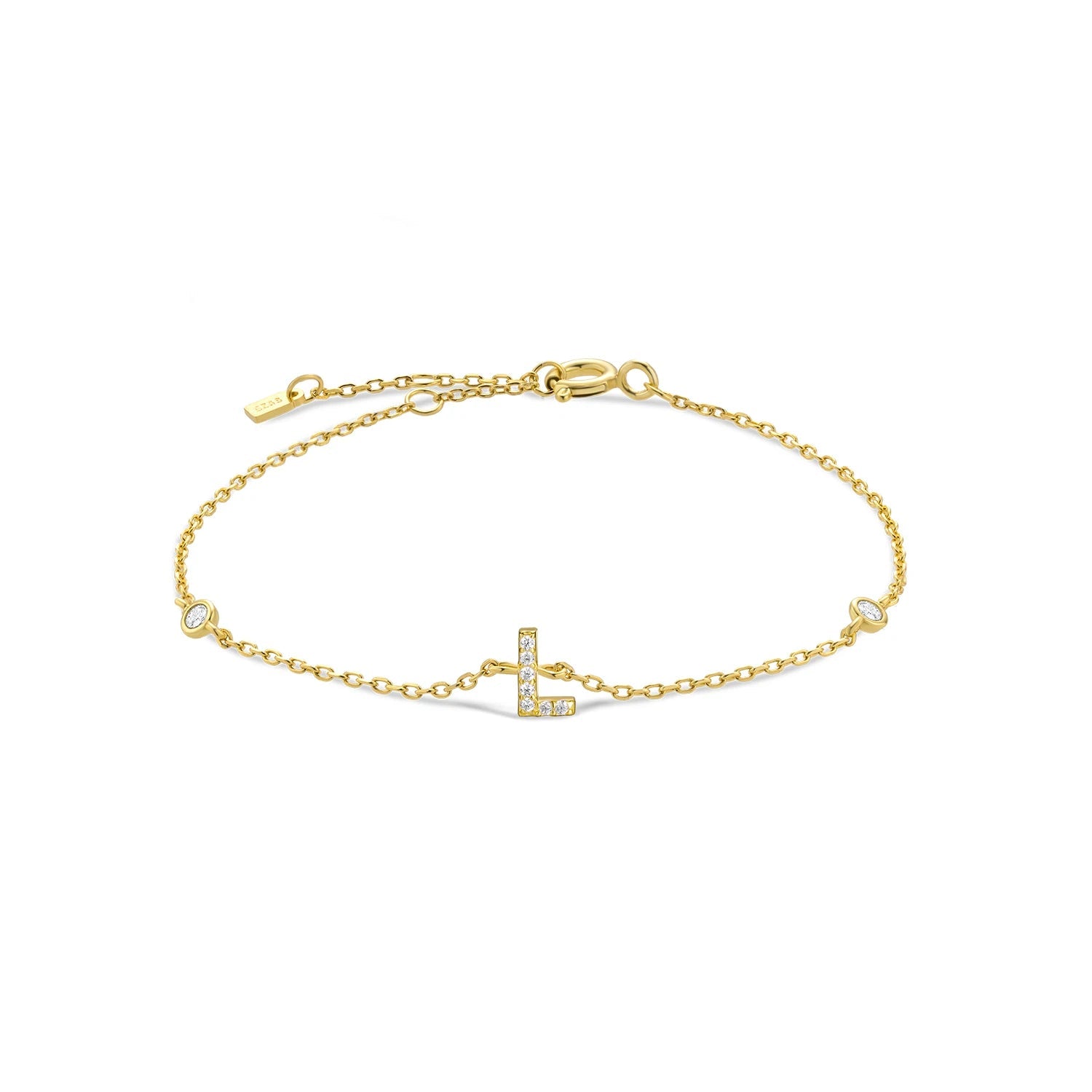 925 Sterling Silver Initial 26 Letters Alphabet Monogram Gold Name Bracelet Crystal CZ Zircon 2021 Fashionable Jewelry - LEIDAI