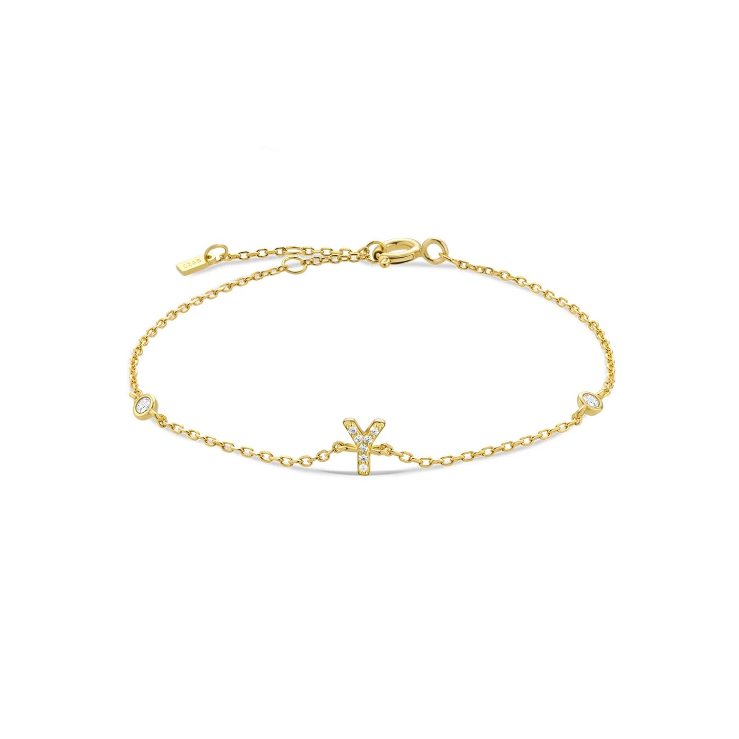 925 Sterling Silver Initial 26 Letters Alphabet Monogram Gold Name Bracelet Crystal CZ Zircon 2021 Fashionable Jewelry - LEIDAI