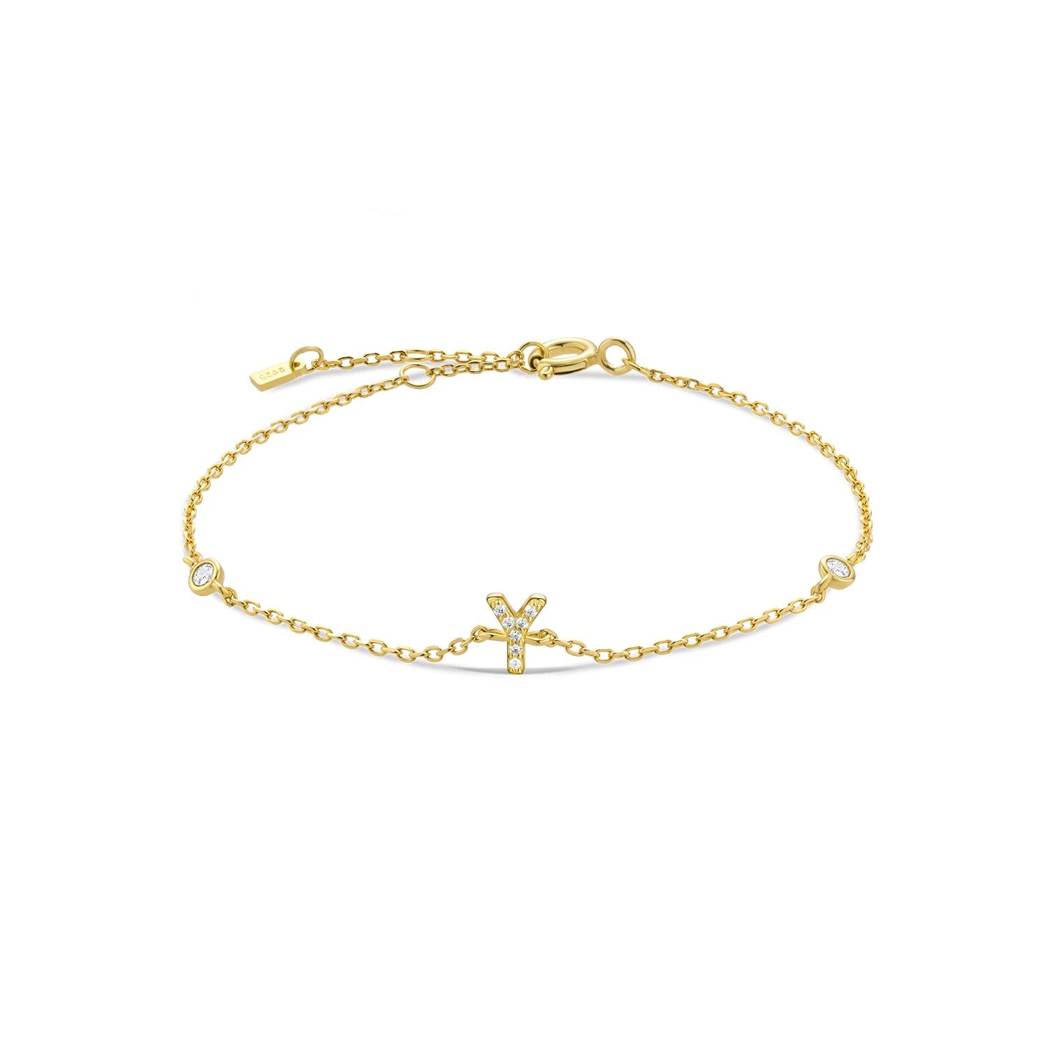 925 Sterling Silver Initial 26 Letters Alphabet Monogram Gold Name Bracelet Crystal CZ Zircon 2021 Fashionable Jewelry - LEIDAI