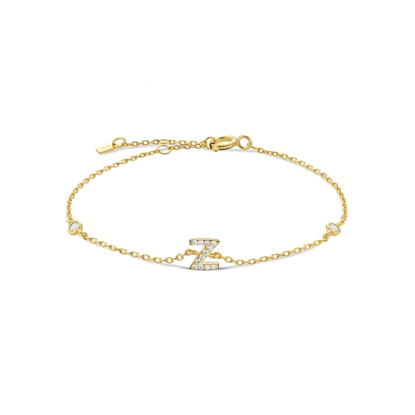 925 Sterling Silver Initial 26 Letters Alphabet Monogram Gold Name Bracelet Crystal CZ Zircon 2021 Fashionable Jewelry - LEIDAI