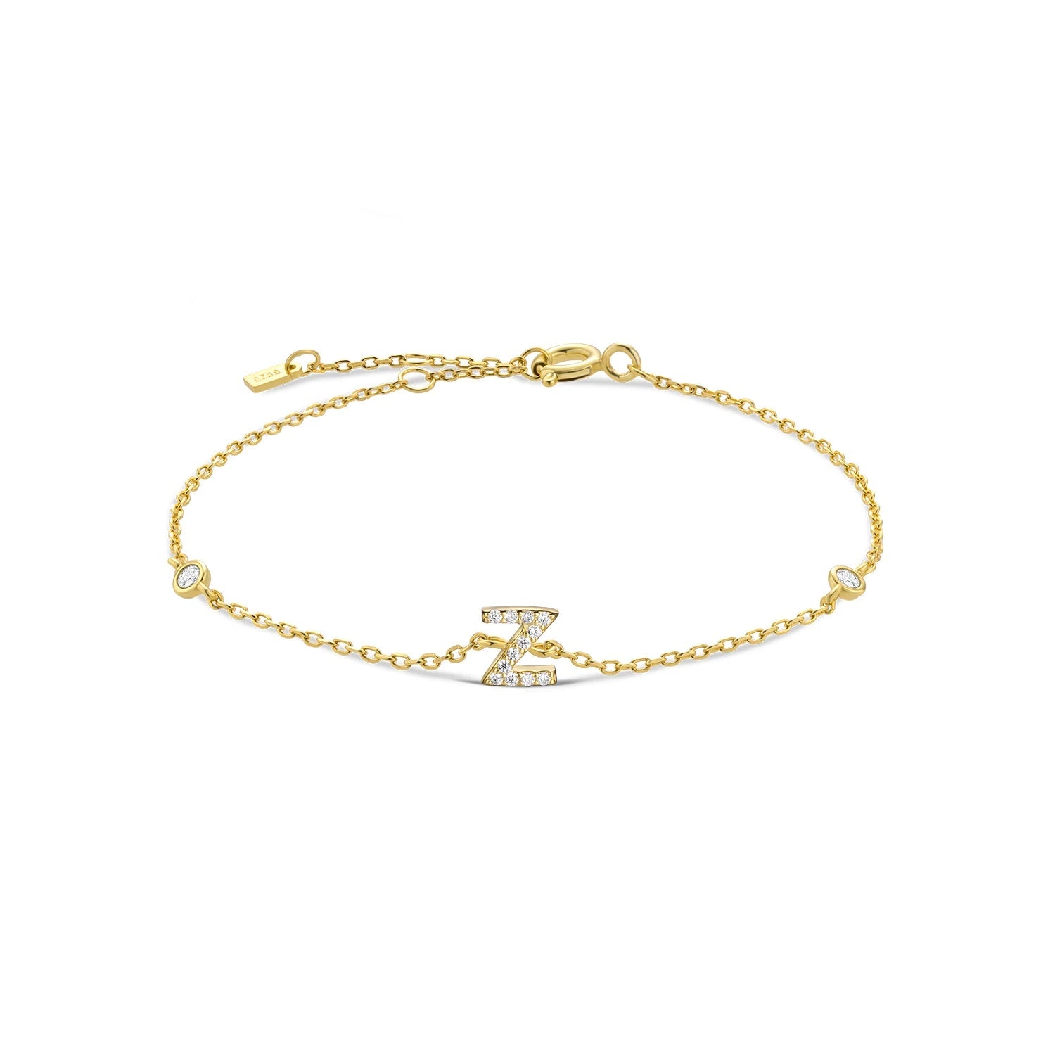 925 Sterling Silver Initial 26 Letters Alphabet Monogram Gold Name Bracelet Crystal CZ Zircon 2021 Fashionable Jewelry - LEIDAI