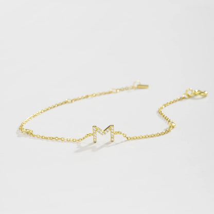 925 Sterling Silver Initial 26 Letters Alphabet Monogram Gold Name Bracelet Crystal CZ Zircon 2021 Fashionable Jewelry - LEIDAI