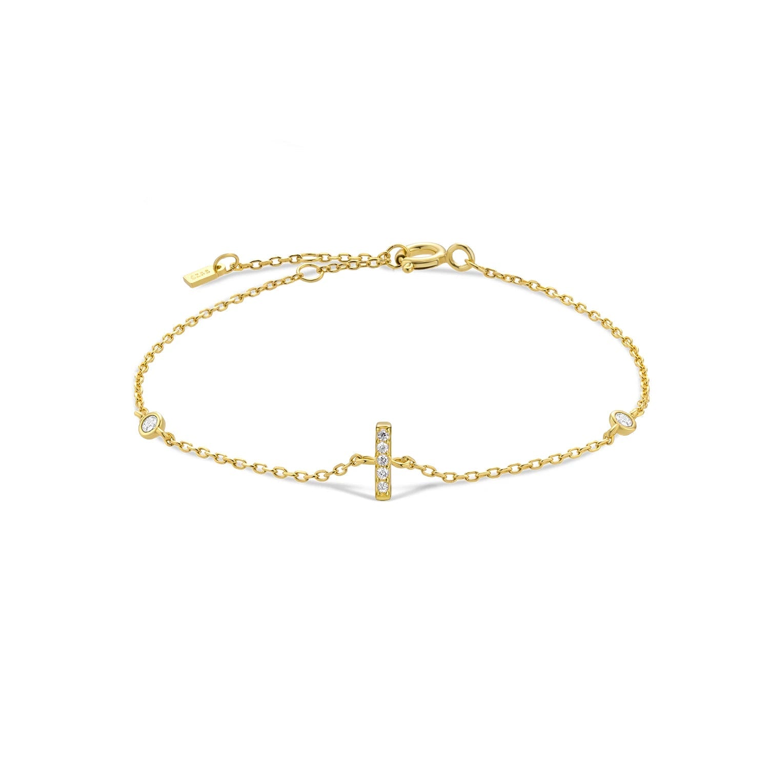 925 Sterling Silver Initial 26 Letters Alphabet Monogram Gold Name Bracelet Crystal CZ Zircon 2021 Fashionable Jewelry - LEIDAI