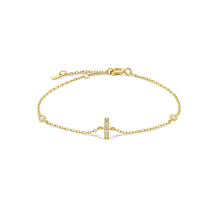 925 Sterling Silver Initial 26 Letters Alphabet Monogram Gold Name Bracelet Crystal CZ Zircon 2021 Fashionable Jewelry - LEIDAI