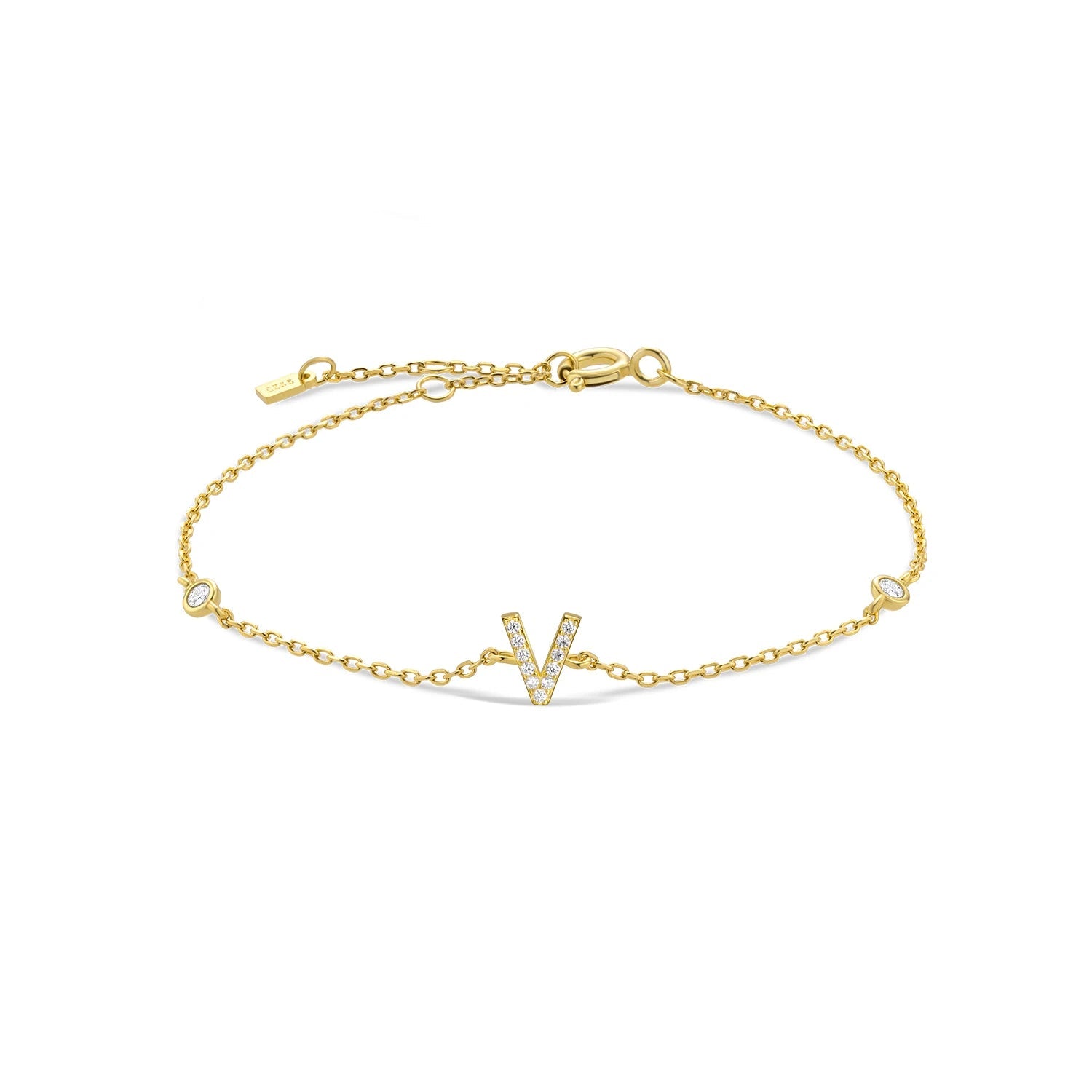 925 Sterling Silver Initial 26 Letters Alphabet Monogram Gold Name Bracelet Crystal CZ Zircon 2021 Fashionable Jewelry - LEIDAI