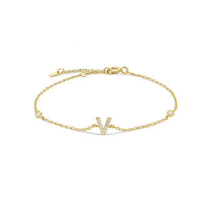 925 Sterling Silver Initial 26 Letters Alphabet Monogram Gold Name Bracelet Crystal CZ Zircon 2021 Fashionable Jewelry - LEIDAI