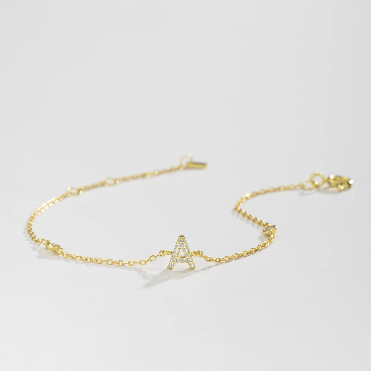 925 Sterling Silver Initial 26 Letters Alphabet Monogram Gold Name Bracelet Crystal CZ Zircon 2021 Fashionable Jewelry - LEIDAI