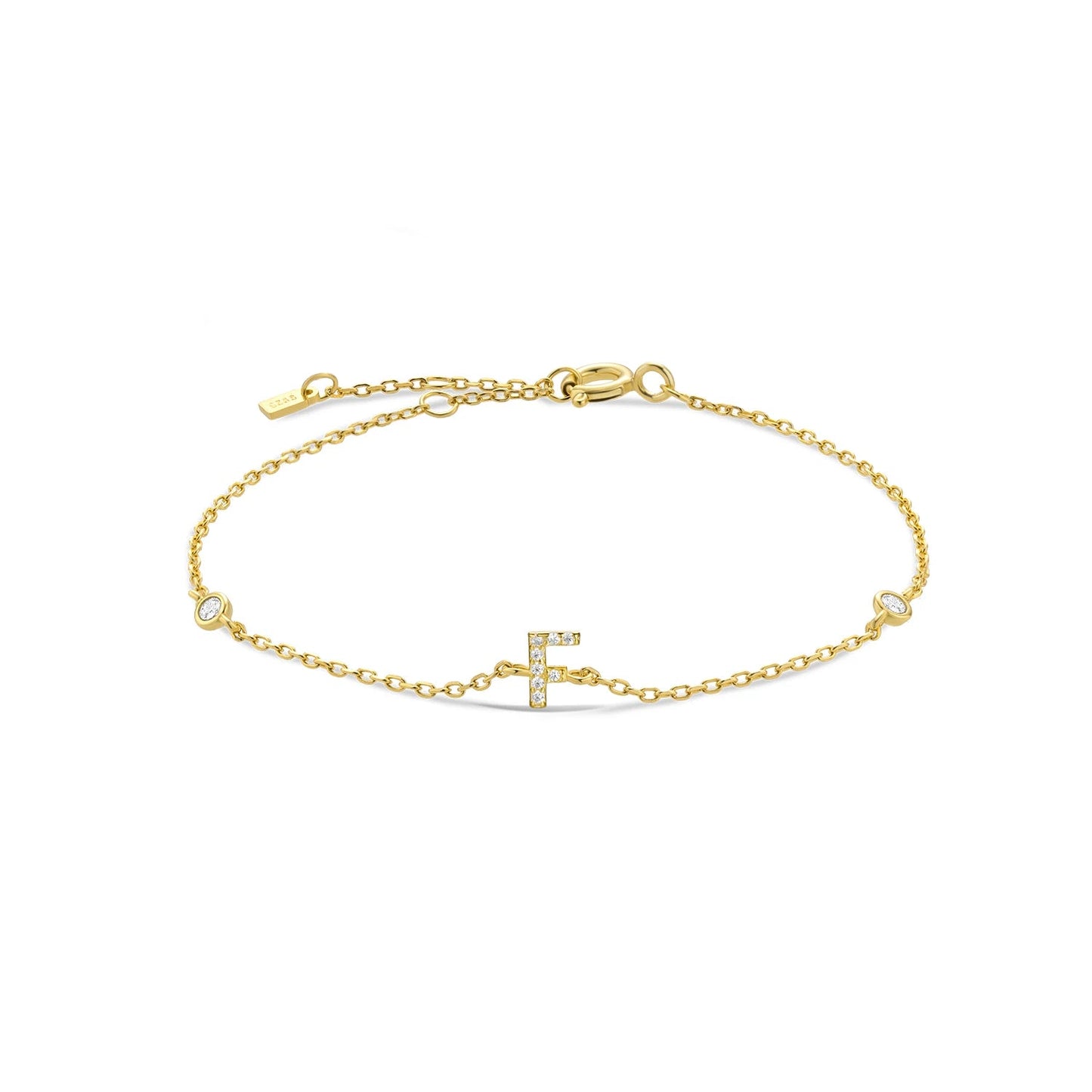 925 Sterling Silver Initial 26 Letters Alphabet Monogram Gold Name Bracelet Crystal CZ Zircon 2021 Fashionable Jewelry - LEIDAI