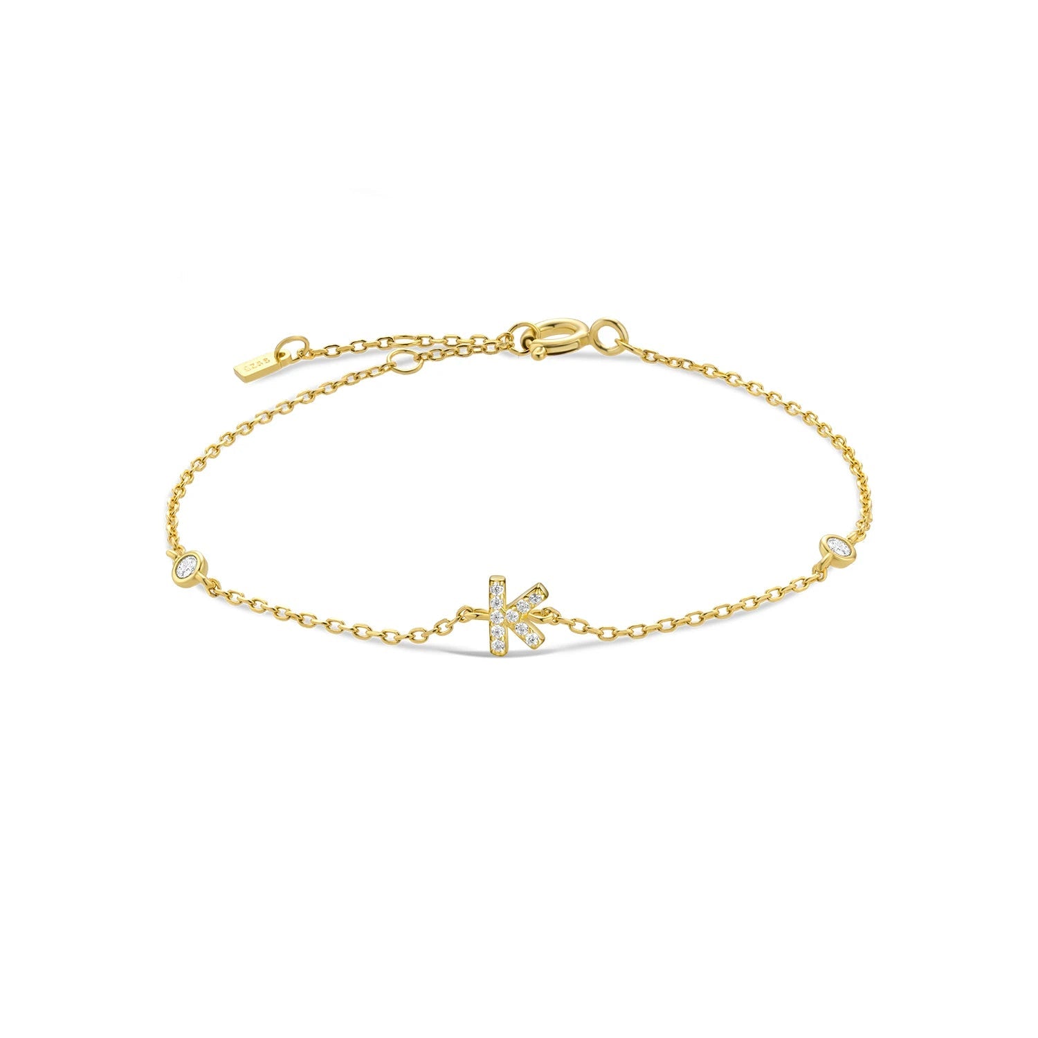 925 Sterling Silver Initial 26 Letters Alphabet Monogram Gold Name Bracelet Crystal CZ Zircon 2021 Fashionable Jewelry - LEIDAI