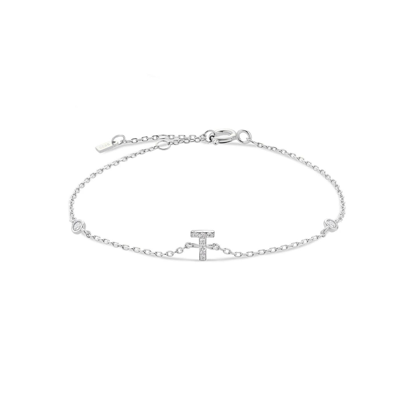 925 Sterling Silver Initial 26 Letters Alphabet Monogram Gold Name Bracelet Crystal CZ Zircon 2021 Fashionable Jewelry - LEIDAI