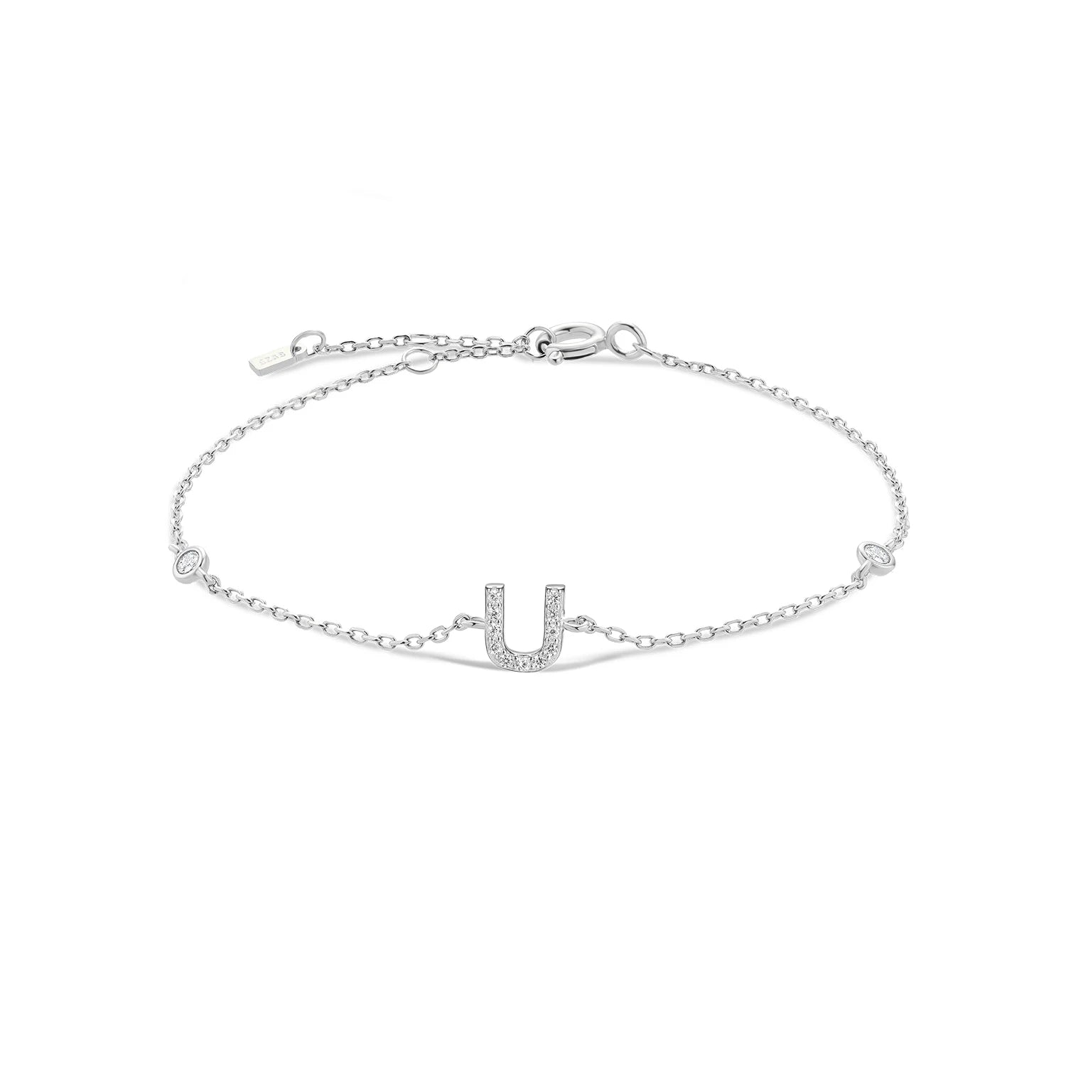 925 Sterling Silver Initial 26 Letters Alphabet Monogram Gold Name Bracelet Crystal CZ Zircon 2021 Fashionable Jewelry - LEIDAI