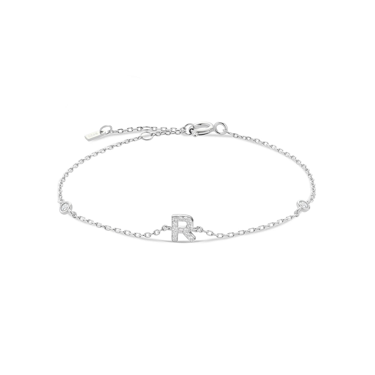 925 Sterling Silver Initial 26 Letters Alphabet Monogram Gold Name Bracelet Crystal CZ Zircon 2021 Fashionable Jewelry - LEIDAI