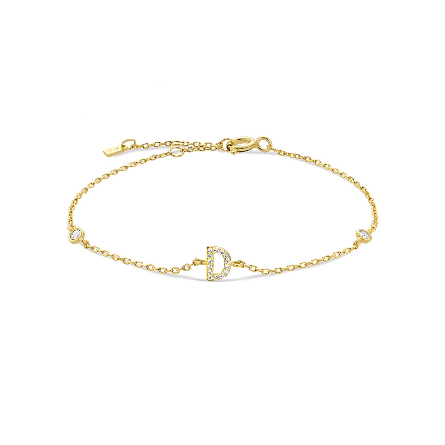 925 Sterling Silver Initial 26 Letters Alphabet Monogram Gold Name Bracelet Crystal CZ Zircon 2021 Fashionable Jewelry - LEIDAI