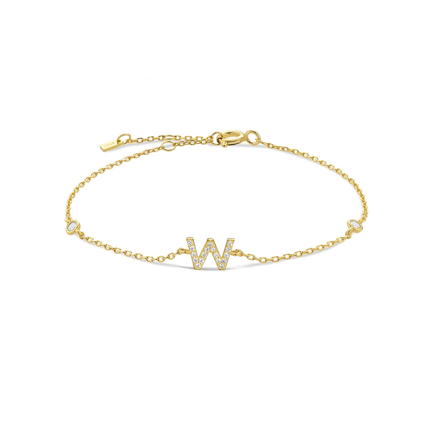 925 Sterling Silver Initial 26 Letters Alphabet Monogram Gold Name Bracelet Crystal CZ Zircon 2021 Fashionable Jewelry - LEIDAI