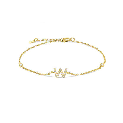 925 Sterling Silver Initial 26 Letters Alphabet Monogram Gold Name Bracelet Crystal CZ Zircon 2021 Fashionable Jewelry - LEIDAI