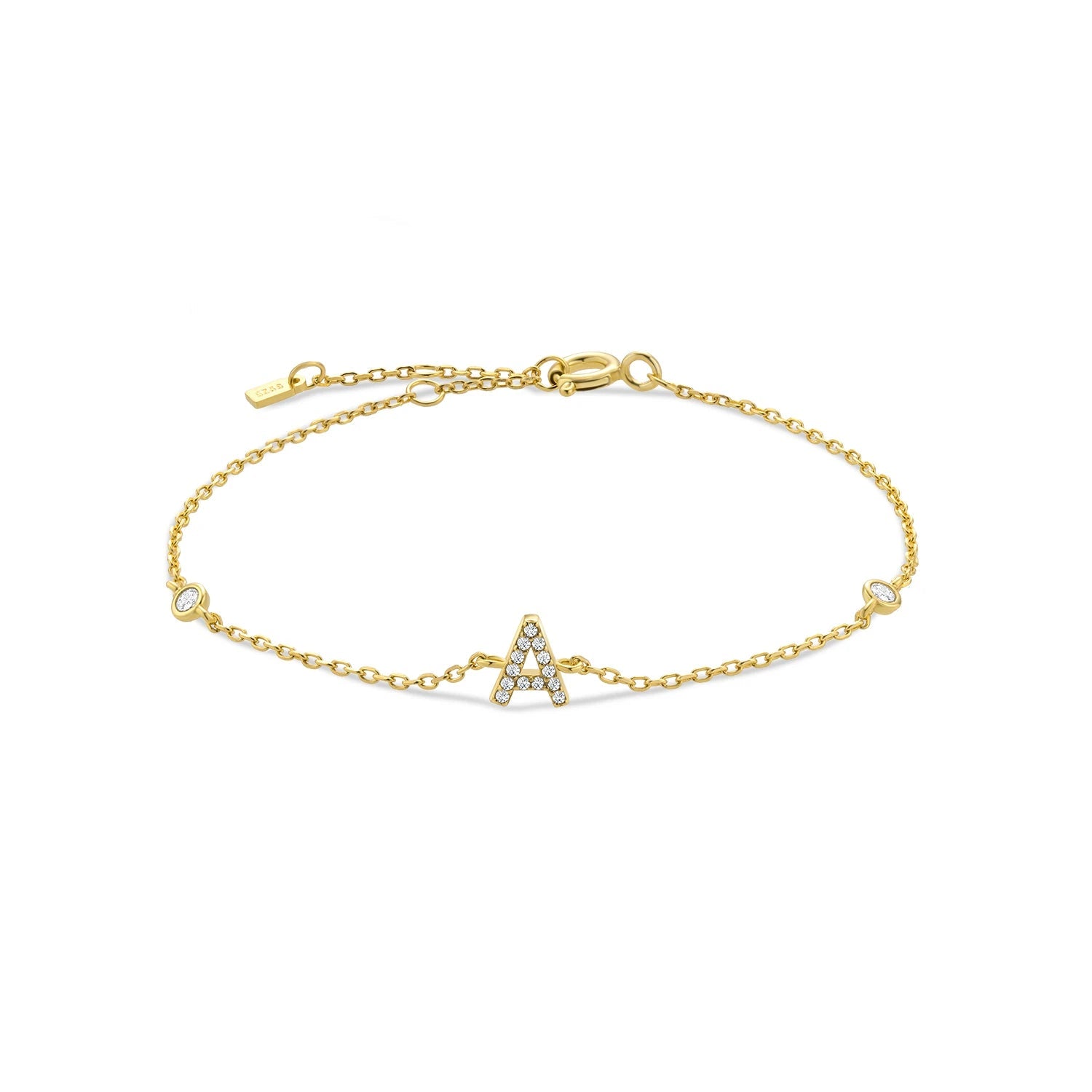 925 Sterling Silver Initial 26 Letters Alphabet Monogram Gold Name Bracelet Crystal CZ Zircon 2021 Fashionable Jewelry - LEIDAI
