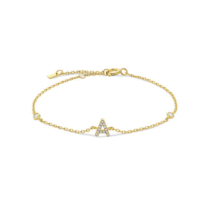 925 Sterling Silver Initial 26 Letters Alphabet Monogram Gold Name Bracelet Crystal CZ Zircon 2021 Fashionable Jewelry - LEIDAI