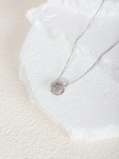 An elegant and light luxury S925 silver round pendant necklace. Fashionable and simple, suitable for dating, parties and commuting. - LEIDAI