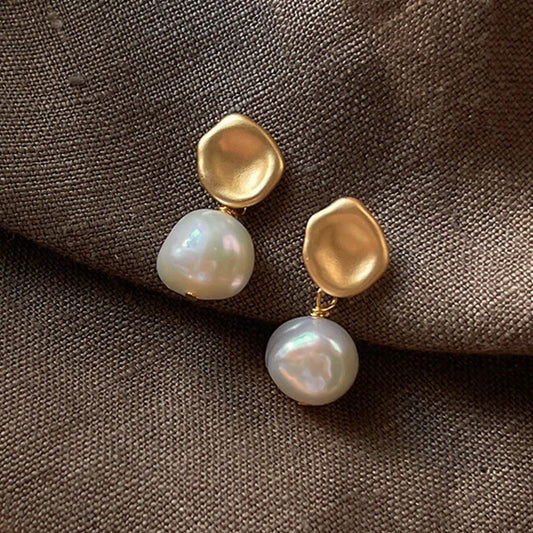 Baroque shaped freshwater pearl s925 silver needle handmade design matte earrings temperament earrings retro earrings for women - LEIDAI
