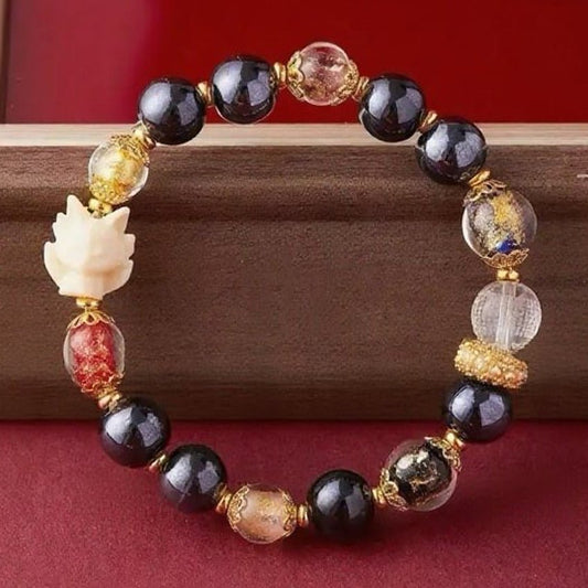 Black Ceramic & Gold Foil Couple's Luck Bracelet| Bless Jade - LEIDAI