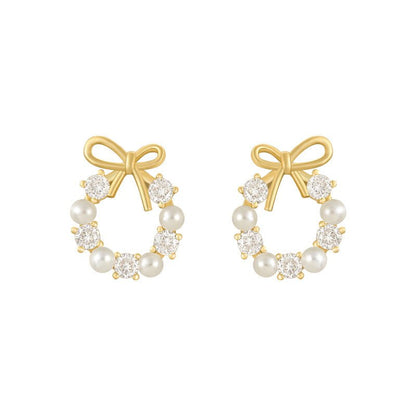 Bow Pearl Earrings Women's Popular High - end Light Luxury Earrings 925 Sterling Silver Needle Ear Accessories - LEIDAI