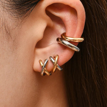 Creative Gold Color Metal Criss - cross Earrings for Women Fashion Geometric Small Earring Hoop Huggies Jewelry Gift - LEIDAI