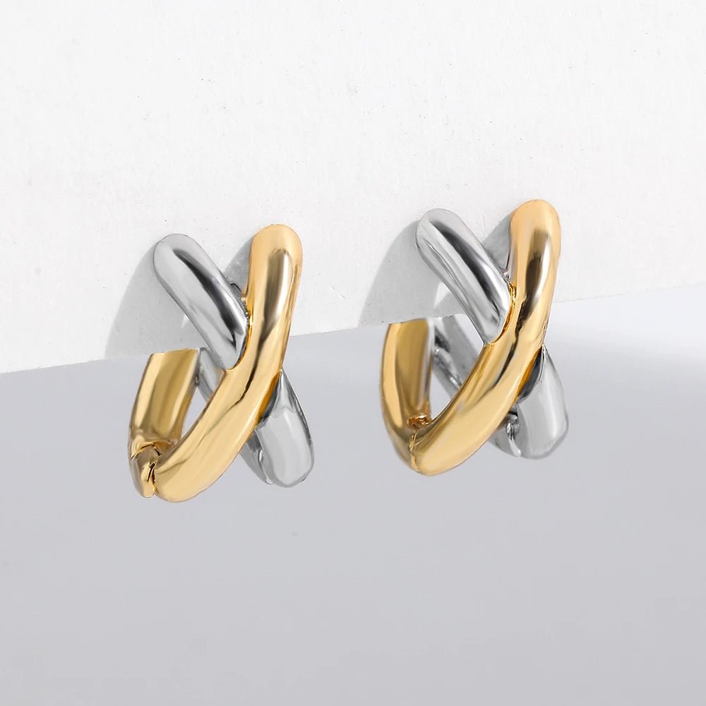 Creative Gold Color Metal Criss - cross Earrings for Women Fashion Geometric Small Earring Hoop Huggies Jewelry Gift - LEIDAI