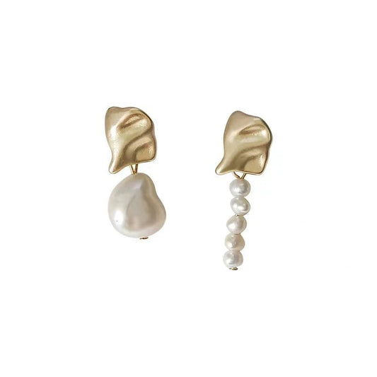 French light luxury asymmetric pearl earrings for women 2025 new niche high - end earrings simple temperament earrings - LEIDAI