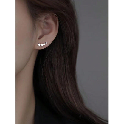 LEIDAI Cute Star Ear Cuff Wrap Earrings for Women Girls Silver CZ Ears Crawler Studs - LEIDAI